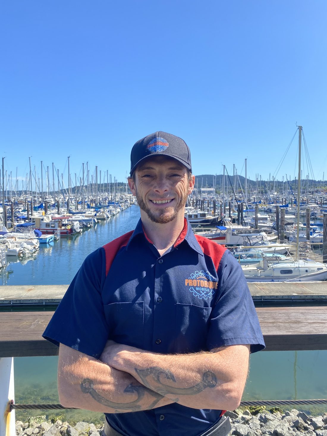Aaron, owner of ProTorque Mobile, at the marina